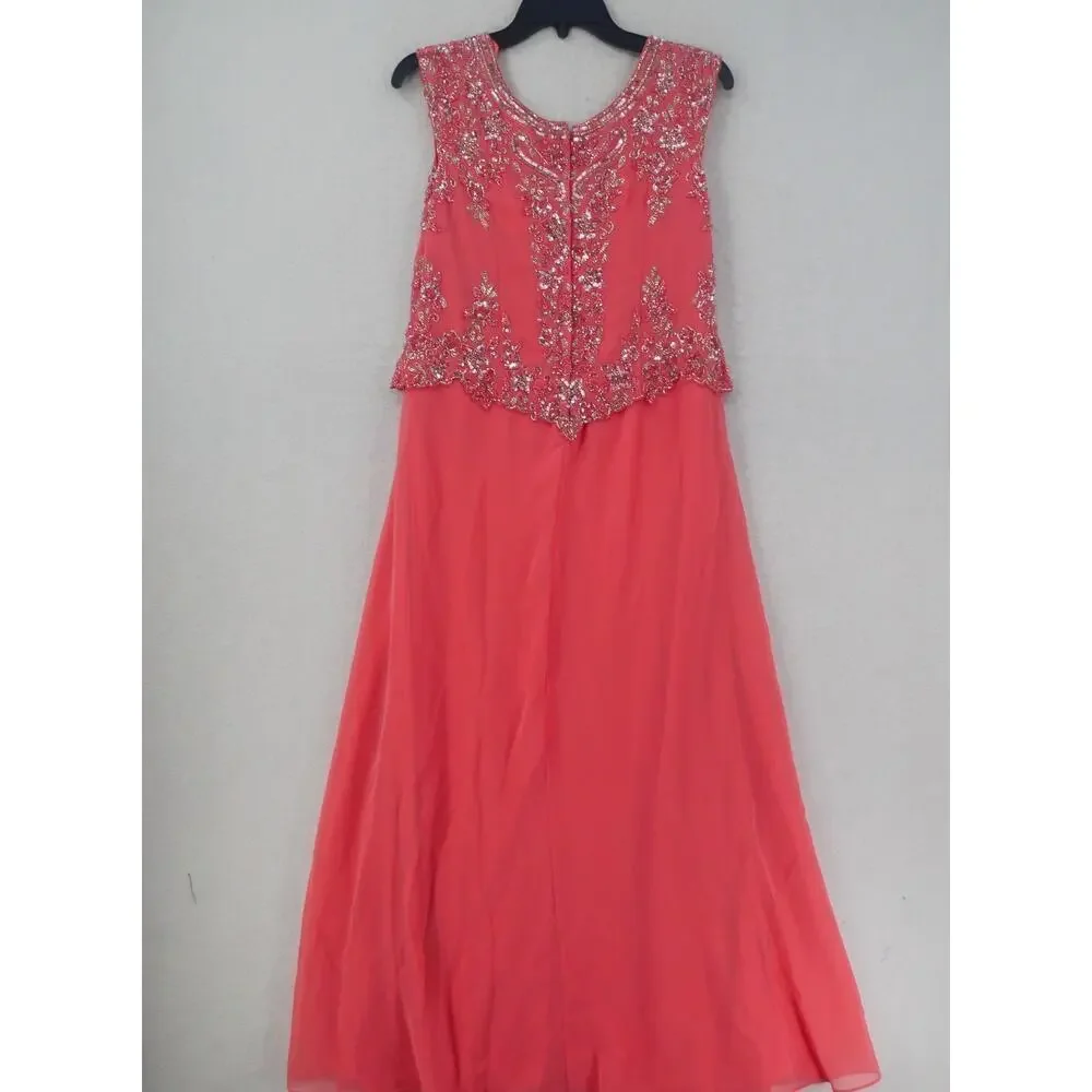 NEW J. Kara Women's 8 Petite Cap Sleeve Beaded Top Long Dress Coral 2737 - Picture 11 of 14